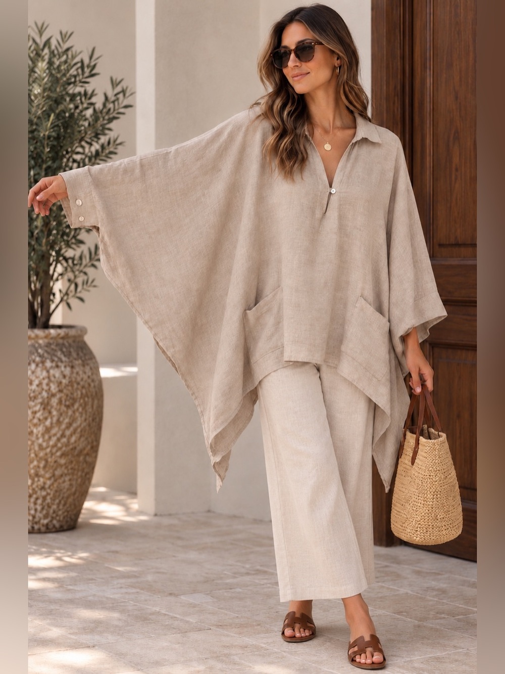 Beige Linen Oversized Tunic